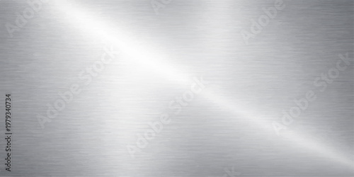 A polished silver brushed metal texture background with a shiny stainless steel surface pattern and grey metallic aluminum plate reflections