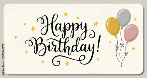 A colorful vector illustration of a happy birthday greeting card featuring a festive party decoration of balloons and confetti for a fun celebration event