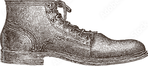 Vintage men's leather boot detailed illustration classic lace up footwear with textured sole and sturdy design