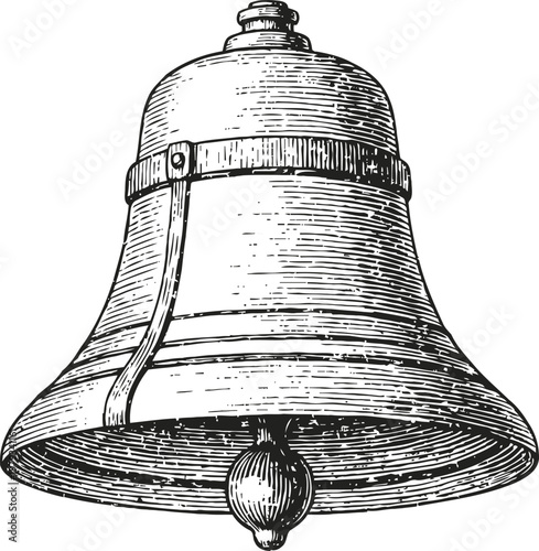 vintage bell illustration engraved hand drawn metal bell with clapper classic design