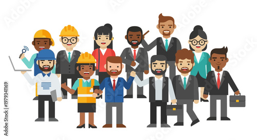 Diverse Group of Professionals Standing Together Representing Teamwork and Collaboration in Business Environment