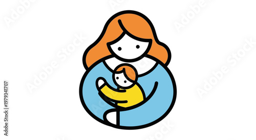 Illustration of a mother holding her child, symbolizing love and family connection