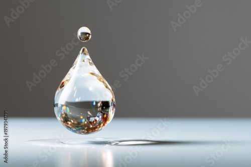 Transparent Droplet Hovering in the Air Above a Reflective Surface with Details