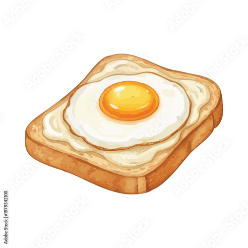 A slice of toast with a fried egg on top, breakfast food