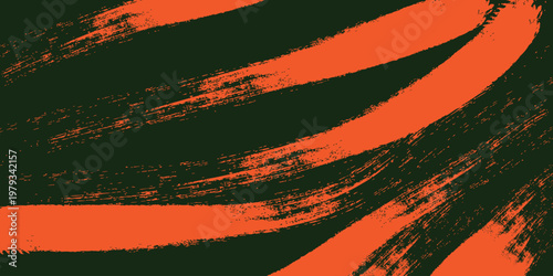 Abstract expressionism bold orange strokes on a dark green canvas
