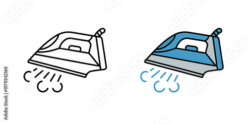 Illustration of iron with steam and water droplets falling around it