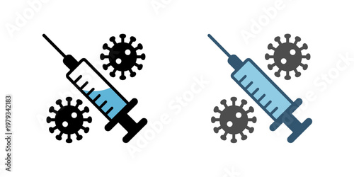 Syringe and virus icons for medical and health concepts  vaccine and illness symbols