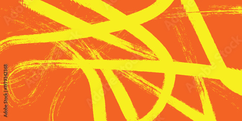 Dynamic abstract expressionism bold yellow lines on a vibrant orange background