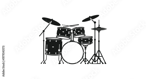 Black drum kit illustration with cymbals a minimalist graphic silhouette