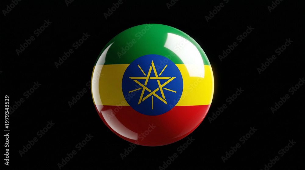 Naklejka premium Ethiopia flag sphere with a black background genealogy research ethiopia national celebration identity illustration patriotism republic tricolor isolated background politics government