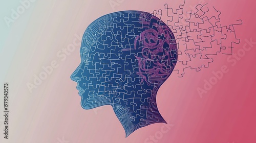 A creative illustration of a human head with puzzle pieces dissolving into the air