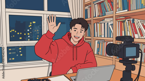 Young Man Streaming from Home Office