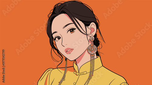 Stylized Illustration of a Woman in Traditional Chinese Attire