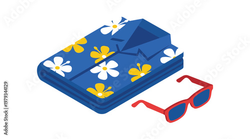 blue floral tote bag with tropical flowers.