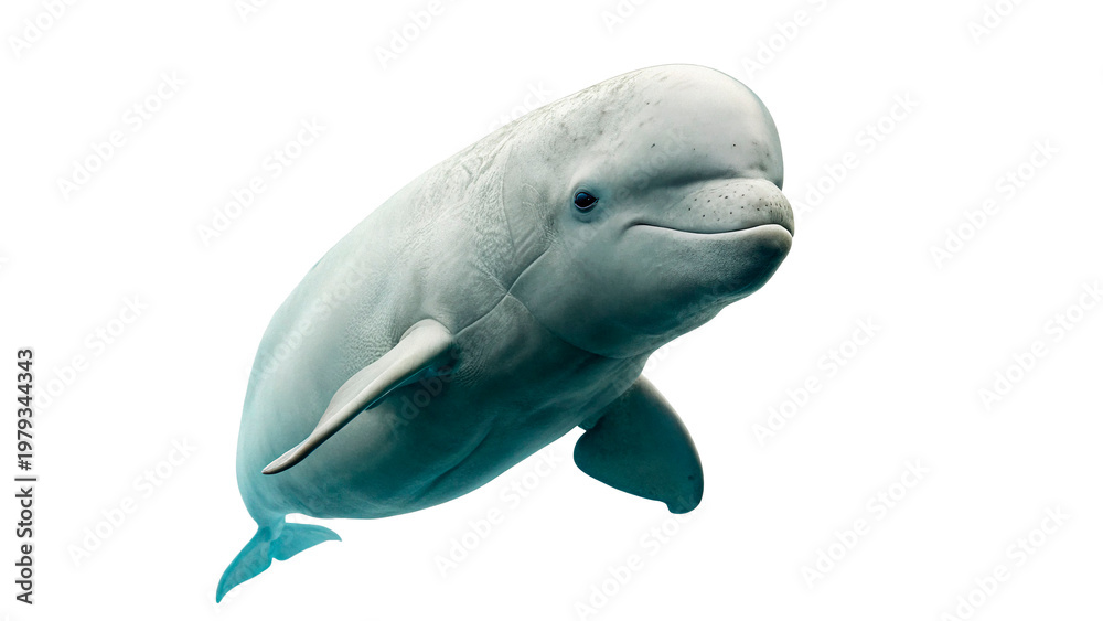 Fototapeta premium A beluga whale swims gracefully against a transparent background.
