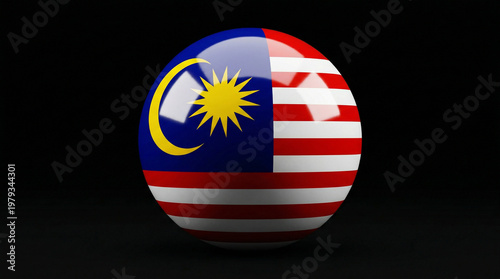 Photography Malaysia flag sphere on black background with kuala lumpur southeast asia pacifi