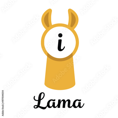 Yellow llama face emoji with information symbol on white background icon