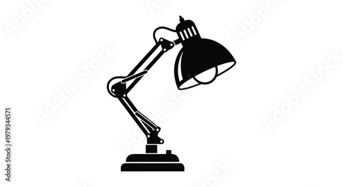 Classic adjustable architect lamp design in a stark black silhouette