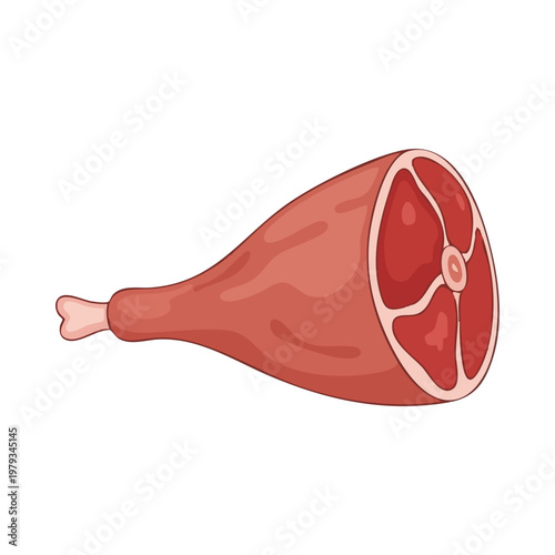 Raw lamb or goat leg with bone, cut open to show the inside meat, isolated on white background.