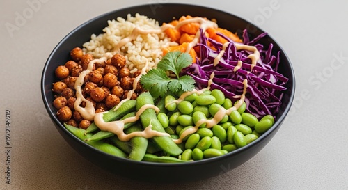 Healthy Buddha Bowl with Vegetables and Grains.