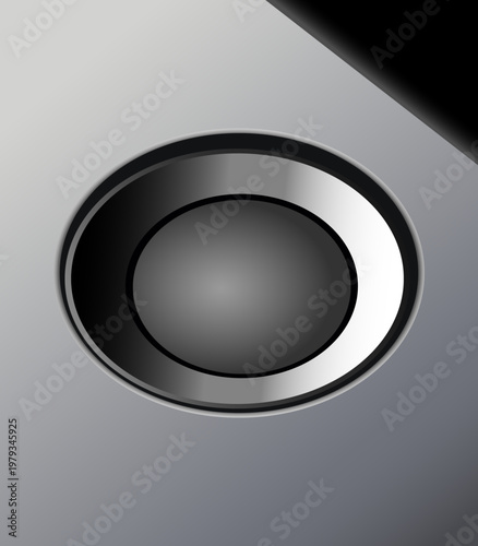 Photography Sleek metallic silver touch button vector illustration with circular indent and glossy finish