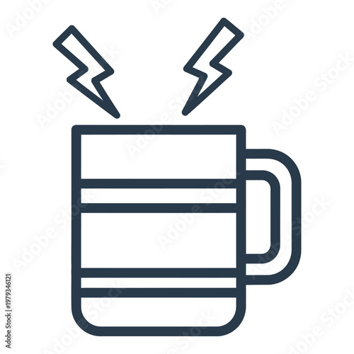 Coffee mug with steam rising in form of lightning bolts symbol icon