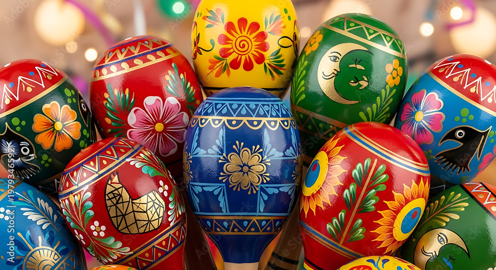 Fototapeta premium Stack of colorful russian matryoshka dolls with floral cinco de mayo mexico 5 may festival holiday template poster banner download 2026 2027