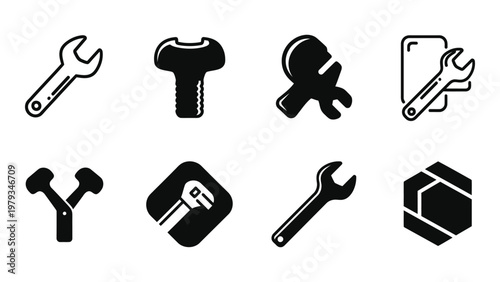 A collection of black silhouette icons depicting various hand tools used for repair and construction work high quality professional detailed modern