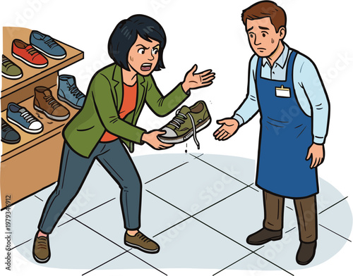 Woman trying on shoes with assistance from a helpful store clerk indoors