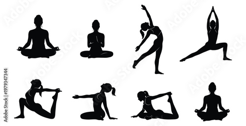 Yoga silhouettes a collection of diverse poses for wellness and mindfulness