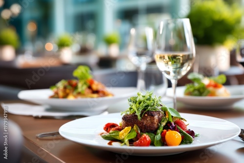 Elegant Modern Table Setting with Neatly Plated Lunch Dishes and Fresh Ingredients