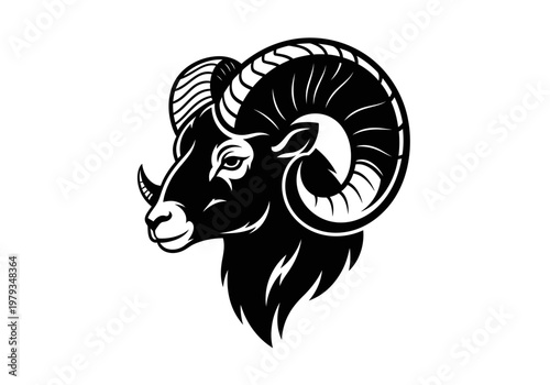 Ram Head Mascot Logo Vector Illustration - Powerful Bighorn Sheep Icon for Sports Team Branding and Aries Zodiac Design
