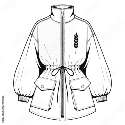 Artistic vector illustration of a fashion dress and sketches of a woman and girl featuring stylish clothing designs including coats, suits, and sweaters in a creative garment template.