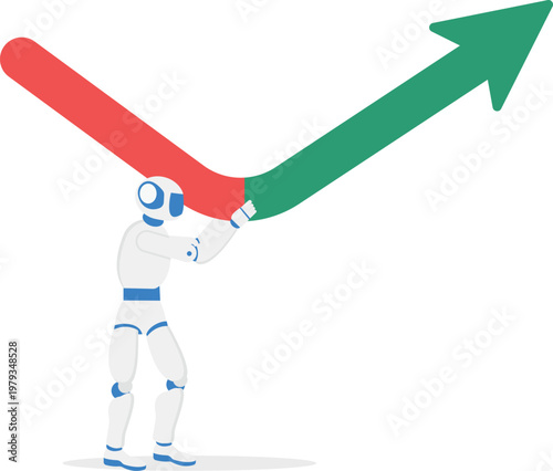Robot pushing a falling graph line back upwards