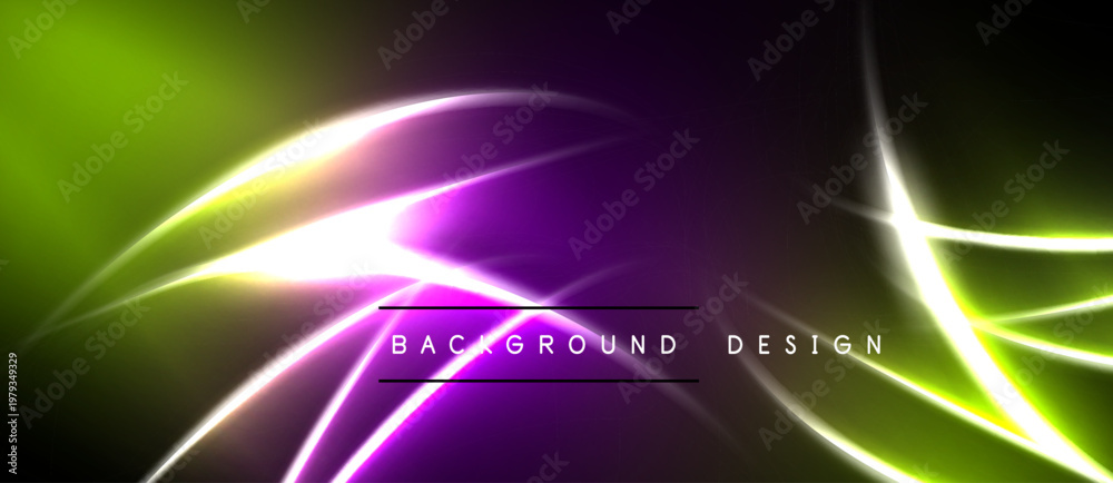 Obraz premium Abstract neon lines create vibrant background. Green, purple, white hues blend seamlessly. Modern design element for digital projects.
