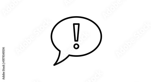 Exclamation mark inside speech bubble icon on white background