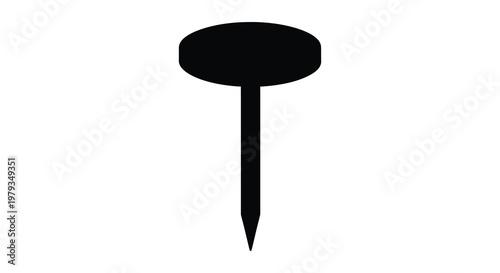 A simple black silhouette of a pushpin isolated on a white background silhouette