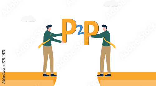 Two professionals holding a P2P sign across a bridge gap