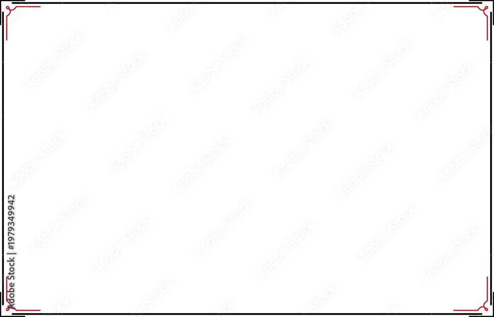 Fototapeta premium Modern Black Multi-Line Border Frame with Red Geometric Corner Accents. Design print for greeting cards, wedding invitations, restaurant menu, royal certificates. Set 56