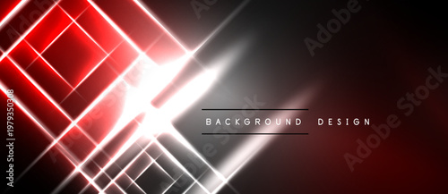 Abstract neon lines create dynamic red, white glow. Dark background emphasizes bright geometric shapes, modern design element.