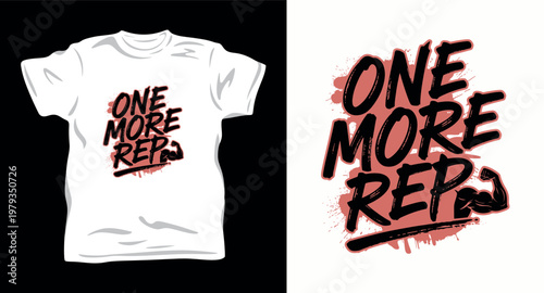 One more rep motivational t-shirt design with muscular arm.