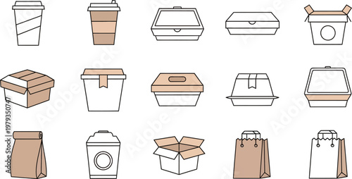 Variety of takeout and delivery food containers and packaging designs Vector