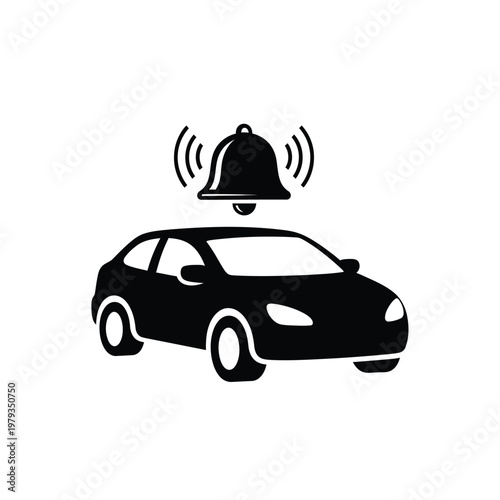 Car with alert bell symbol.