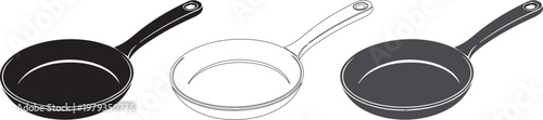 Frying pan vector icon,out;ine and coloured