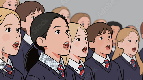 Students Singing in Uniform Choir Performance