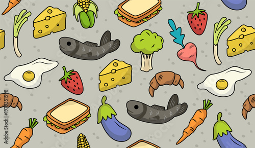 Cute healthy food pattern background vector design