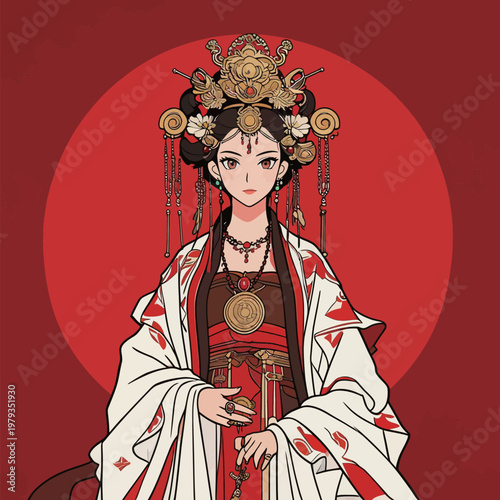 Chinese Empress in Traditional Hanfu with Ornate Headdress