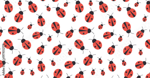 Ladybug seamless pattern background, cute red beetle insects with black spots for textile and wallpaper design vector