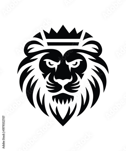 Aggressive Lion Head Logo Crown Mascot Black Vector Emblem Fierce Animal Branding Design Icon