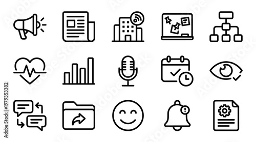 Line icons, business communication symbols, web design elements, 13 icons set